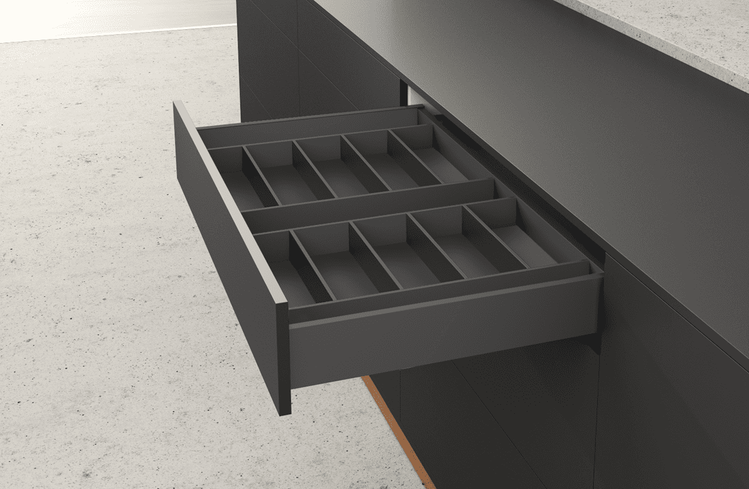 Drawer with black wooden divisions