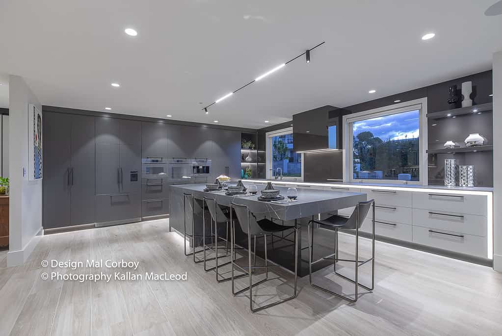 Grey Kitchen with white cabinetry