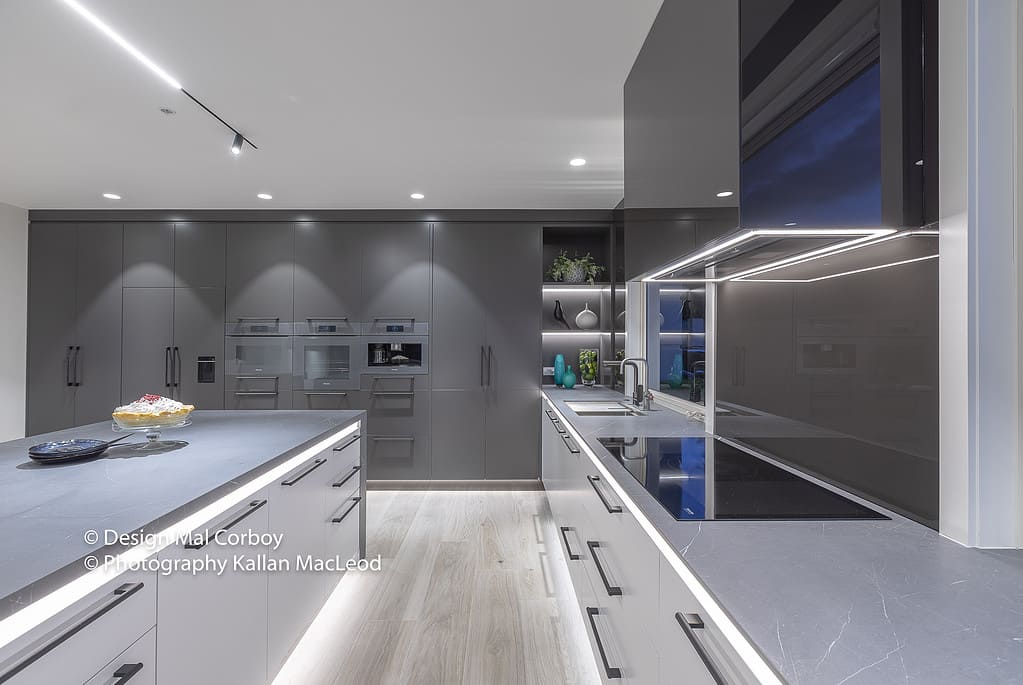 grey kitchen side angle with white drawers