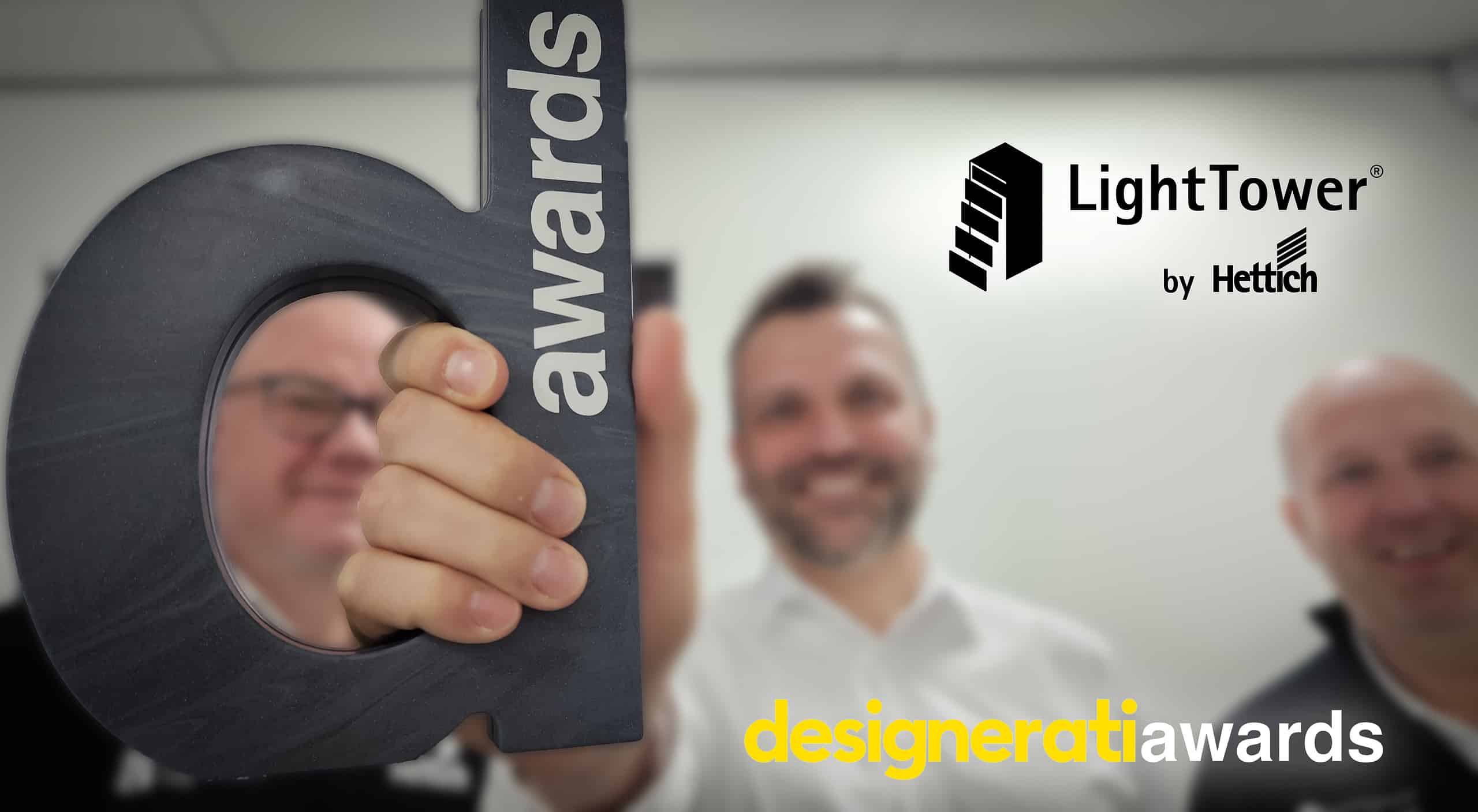 Hettich UK team with Designerati award for AvanTech YOU Light Tower pantry with lighting