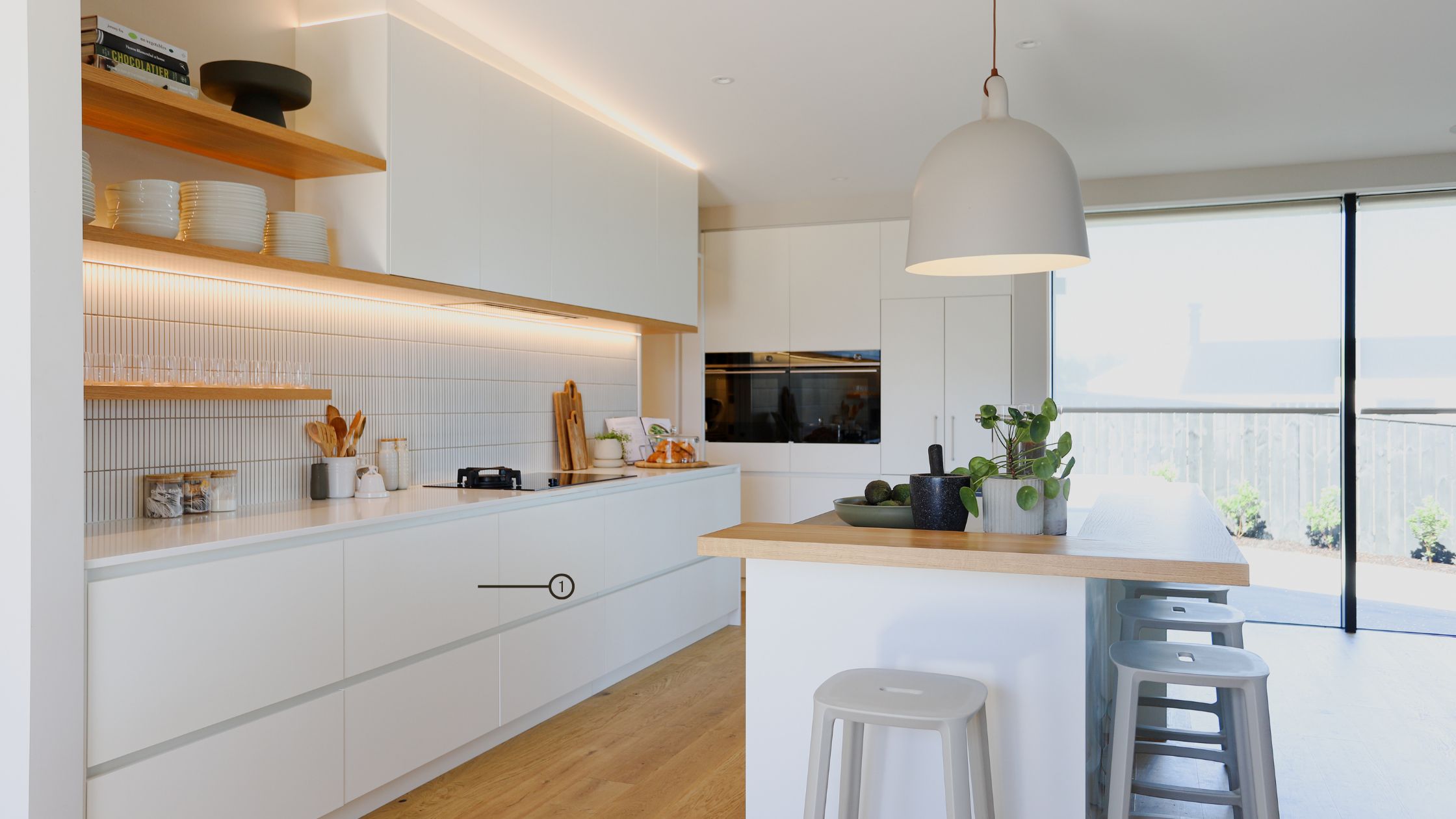 Custom Space Kitchen featuring AvanTech YOU drawers in white, on premium Actro YOU drawer runners.