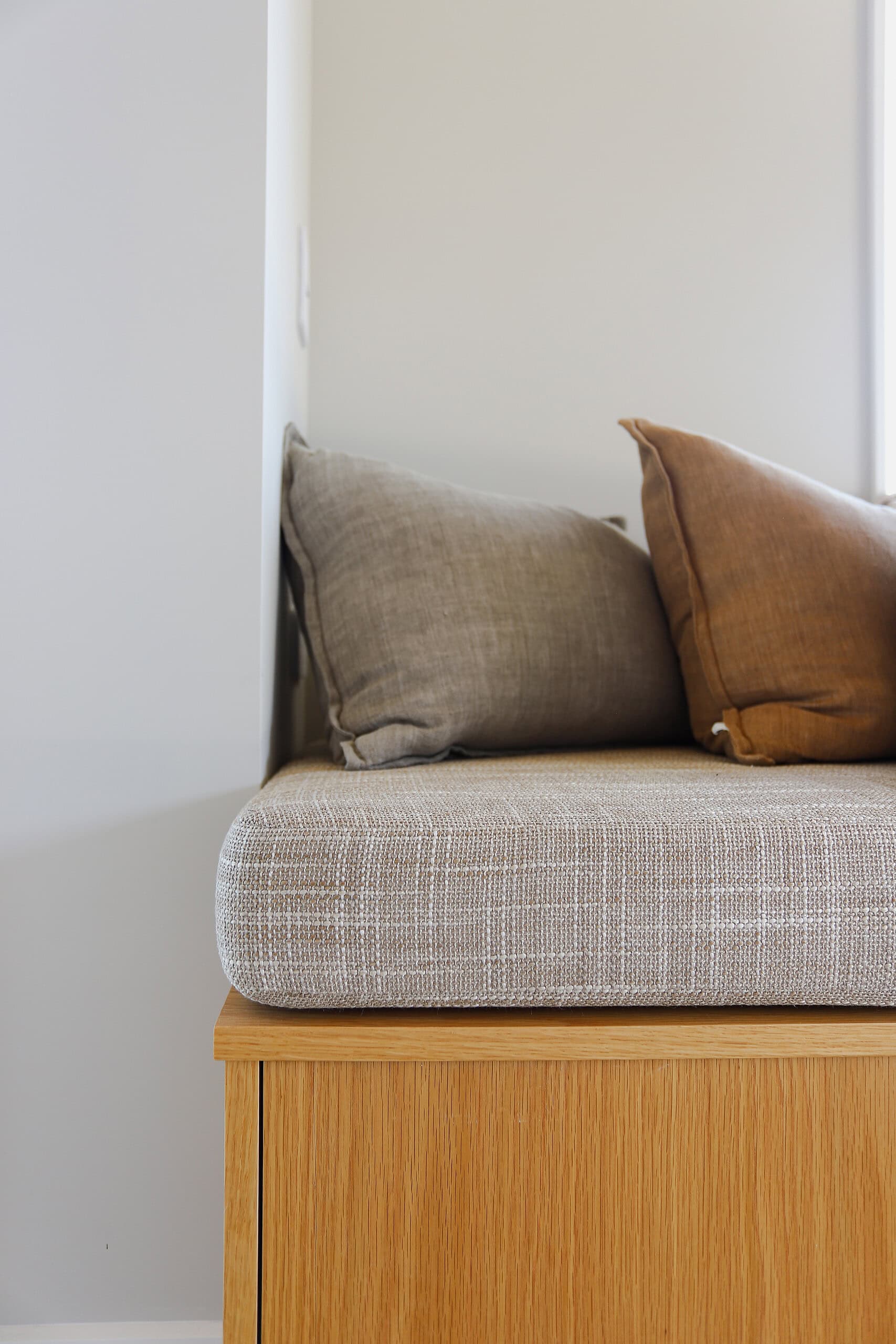 Close up of cushioned bench seat