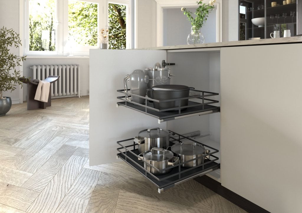 Naro internal drawer in DesignLine 400, flat wire side railings in anthracite