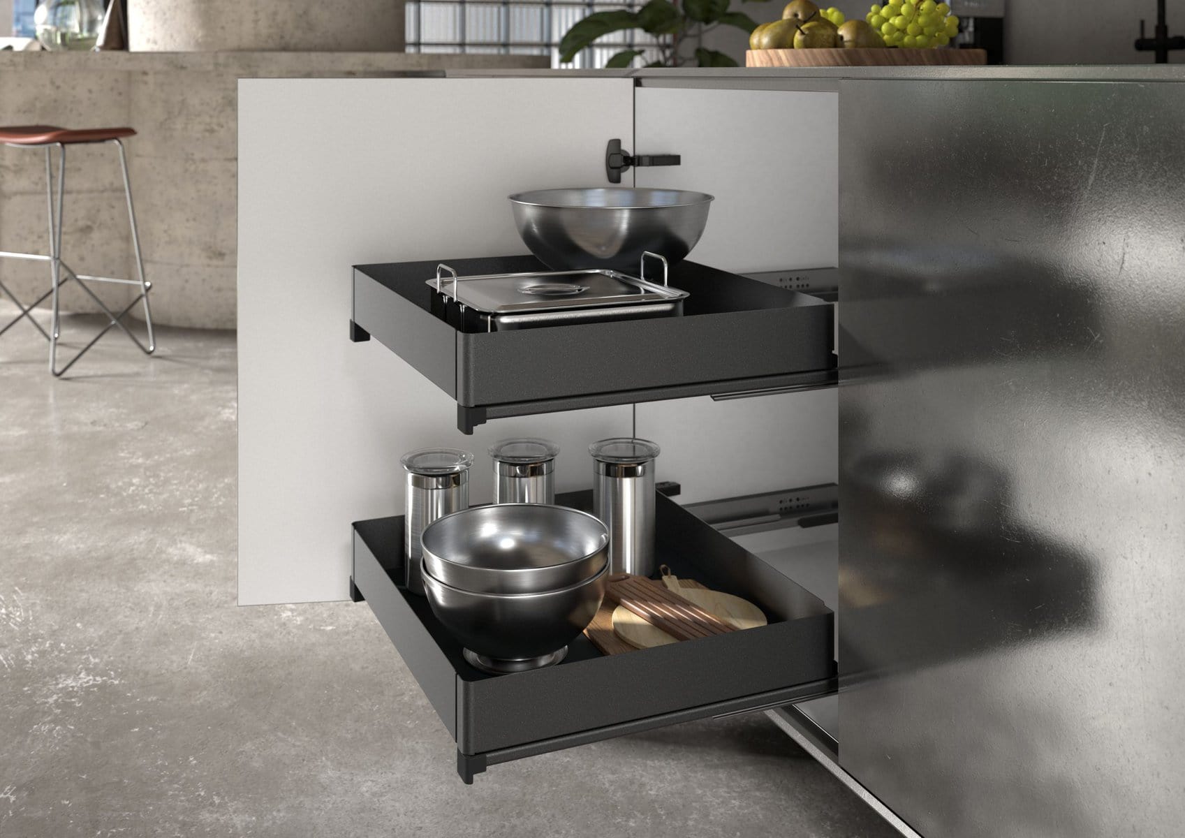 Naro internal drawer, DesignLine 200 solid steel sides in anthracite