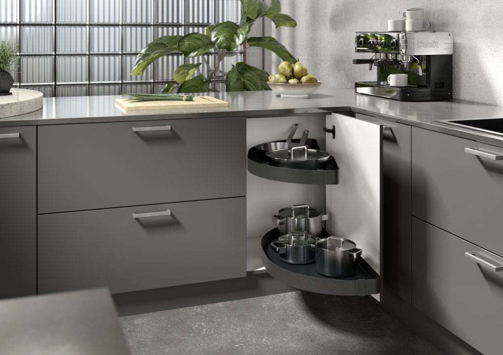 Salso corner unit swivel pull-out, DesignLine 200 solid steel sides in anthracite