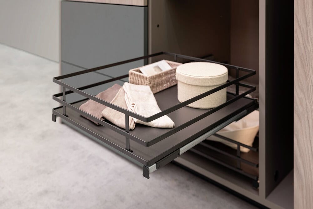 Olona pull-out pantry, DesignLine 200 sides, solid steel in anthracite