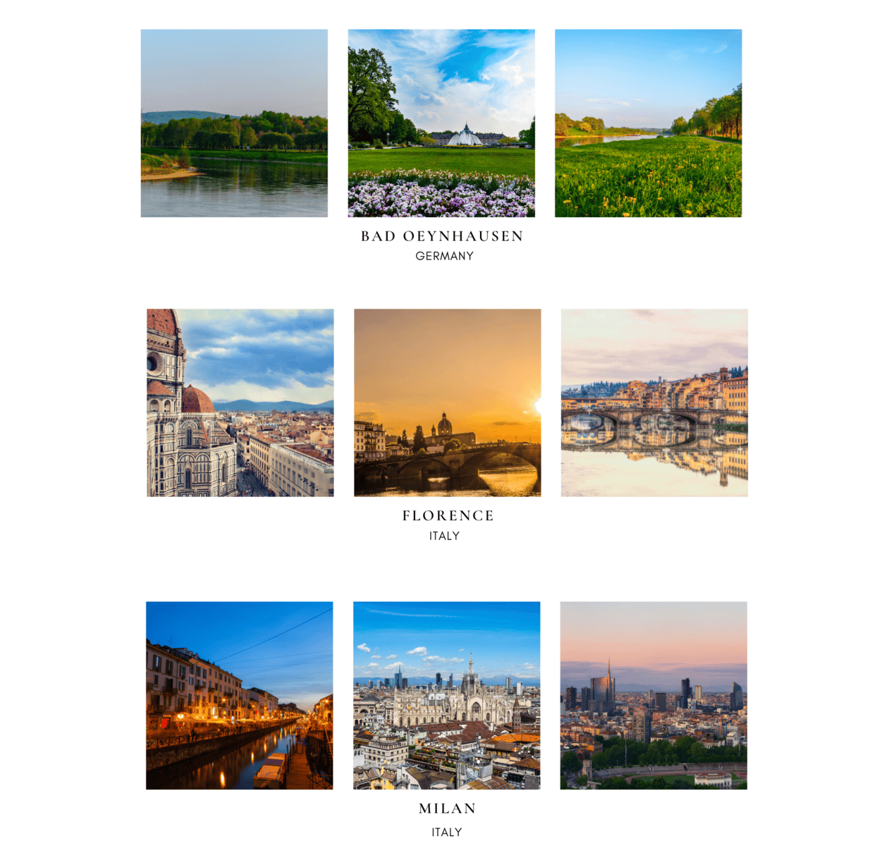 Imagery of Bad Oeynhausen, Lake Como and Milan